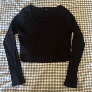 Black Ribbed Long Sleeve Top